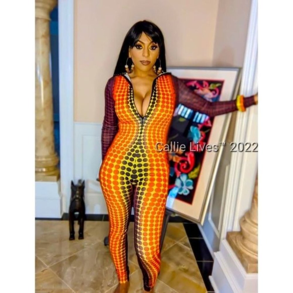 Stasia Skewed: Polka Dot Illusion Bodycon Romper Jumpsuit Medium - Picture 9 of 12